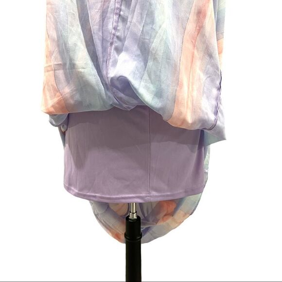 Ever After Pastel Watercolor Deep V-Neck Sheer Tulle Maxi Dress Sz S - Picture 11 of 16